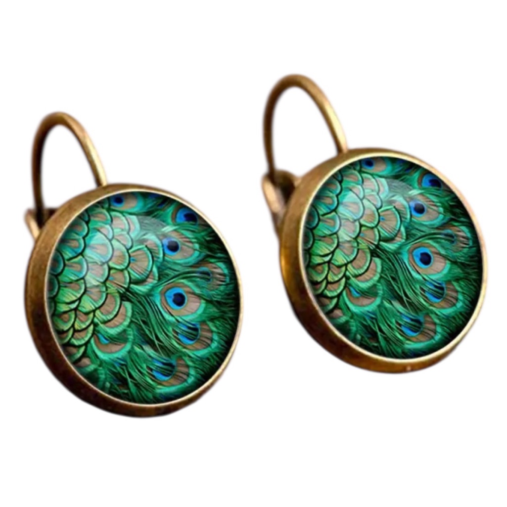 Peacock Patterned Bronze Colored Earrings 16$